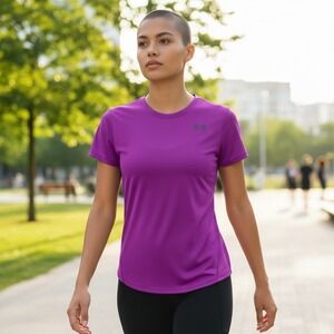 Under Armour HeatGear Womens Fitted Short Sleeve Workout T-Shirt Purple Small